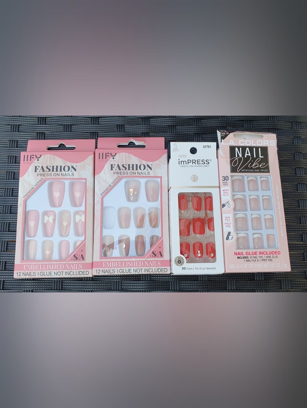 Four boxes, fake nails from Diffetent Brand